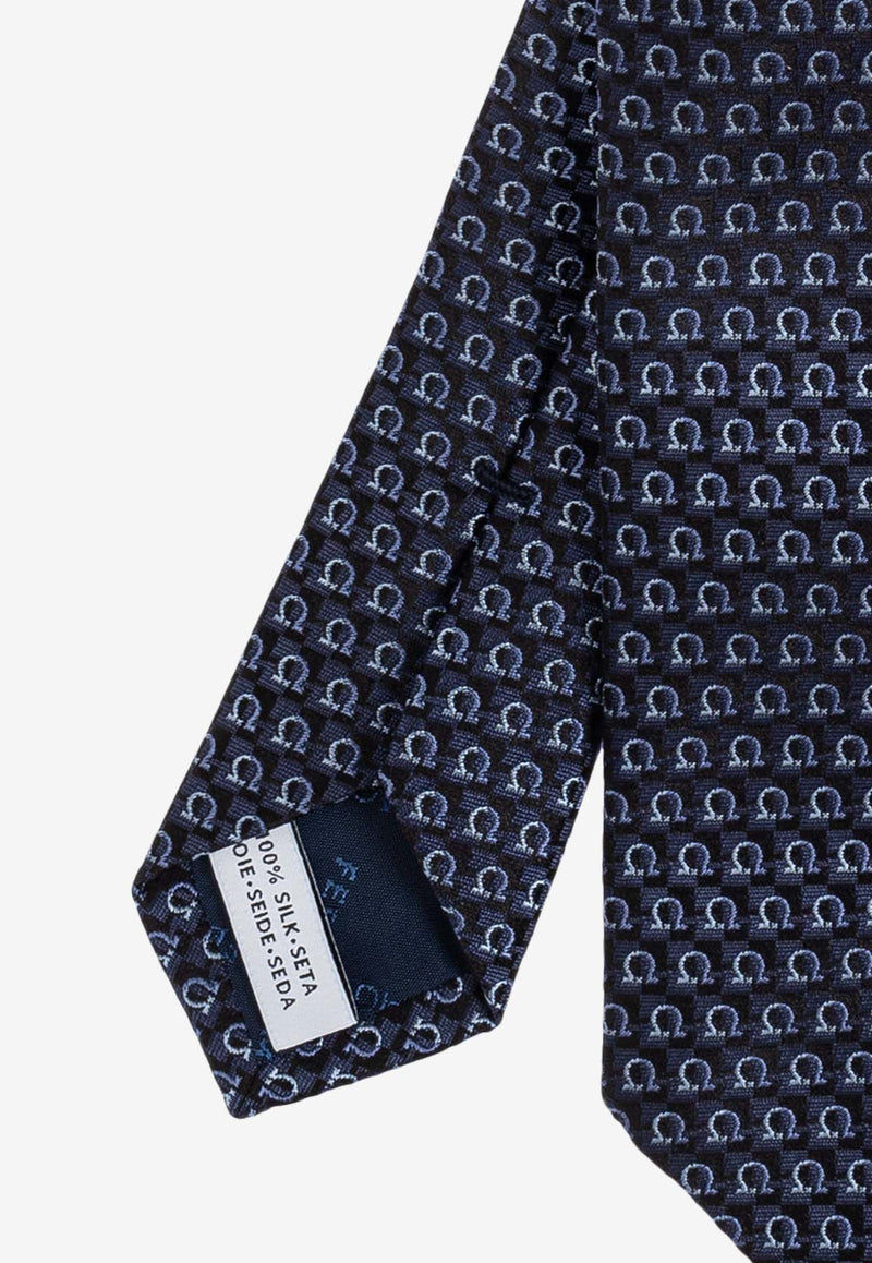 Salvatore Ferragamo Gancini Jacquard Silk Tie Navy 351225 4 ZANE7J 778644-F NAVY