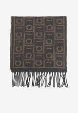 Salvatore Ferragamo Monogram Wool and Cashmere Scarf Gray 520125 SR MONOBLEND 779245-GRIGIO CAMEL