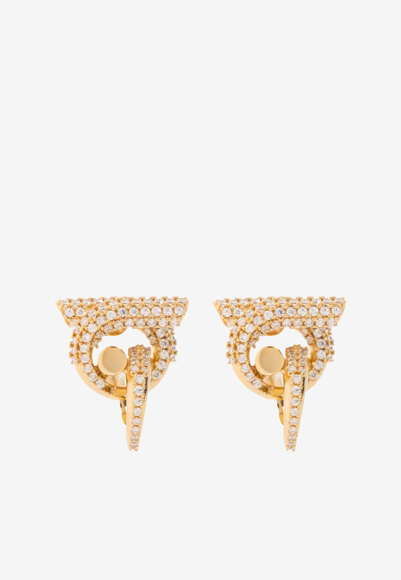 Salvatore Ferragamo Gancini Crystal Embellished Earrings Gold 760831 EAR PIERZIRC 781434-ORO CRYSTAL