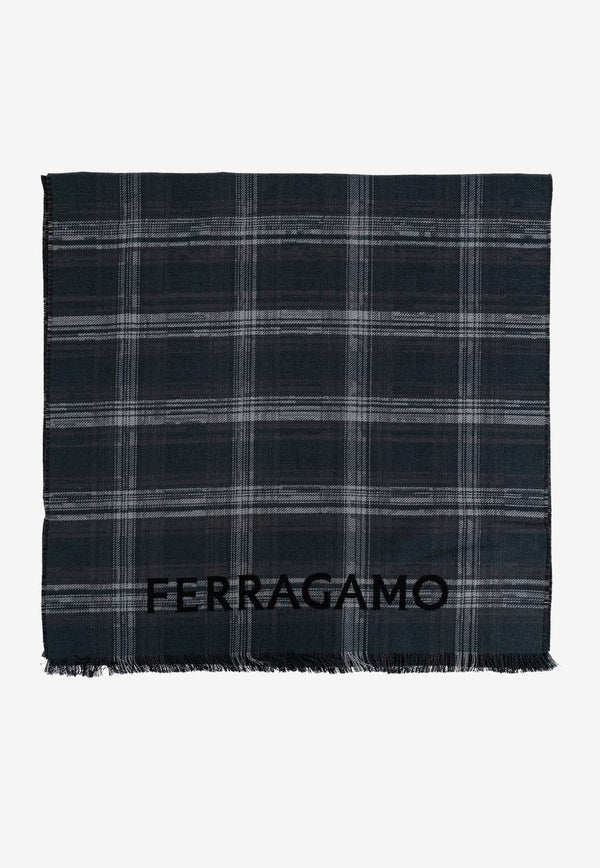 Salvatore Ferragamo Reversible Tartan Wool Scarf Blue 520135 SR CHECKLO 779454 VERDONE/NERO