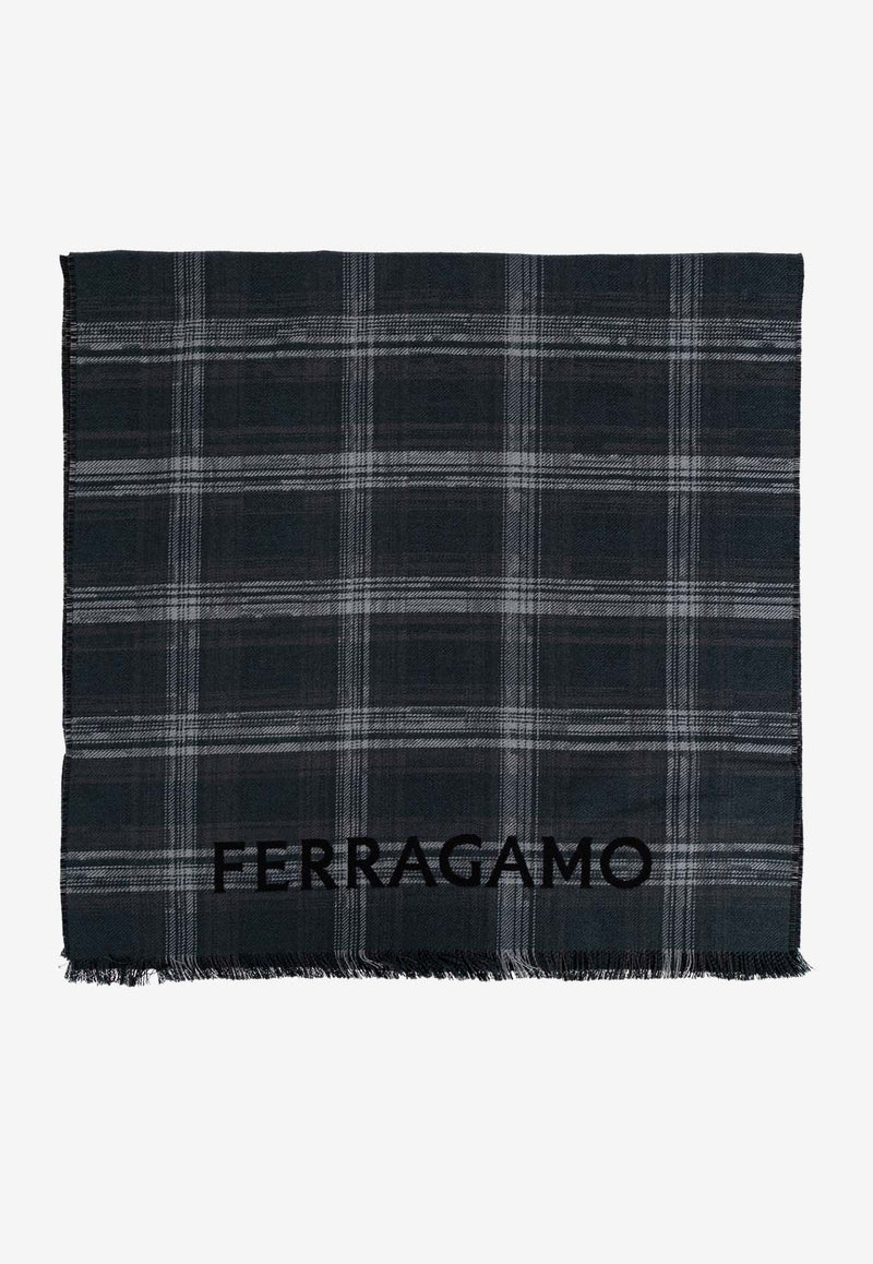 Salvatore Ferragamo Reversible Tartan Wool Scarf Blue 520135 SR CHECKLO 779454 VERDONE/NERO