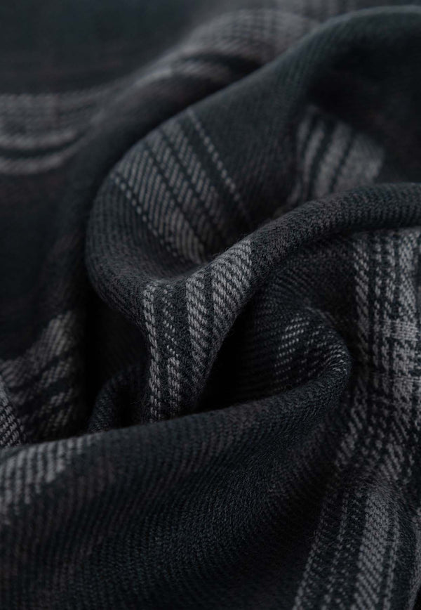 Salvatore Ferragamo Check Pattern Wool Scarf Gray 520135 SR CHECKLO 779454-VERDONE NERO