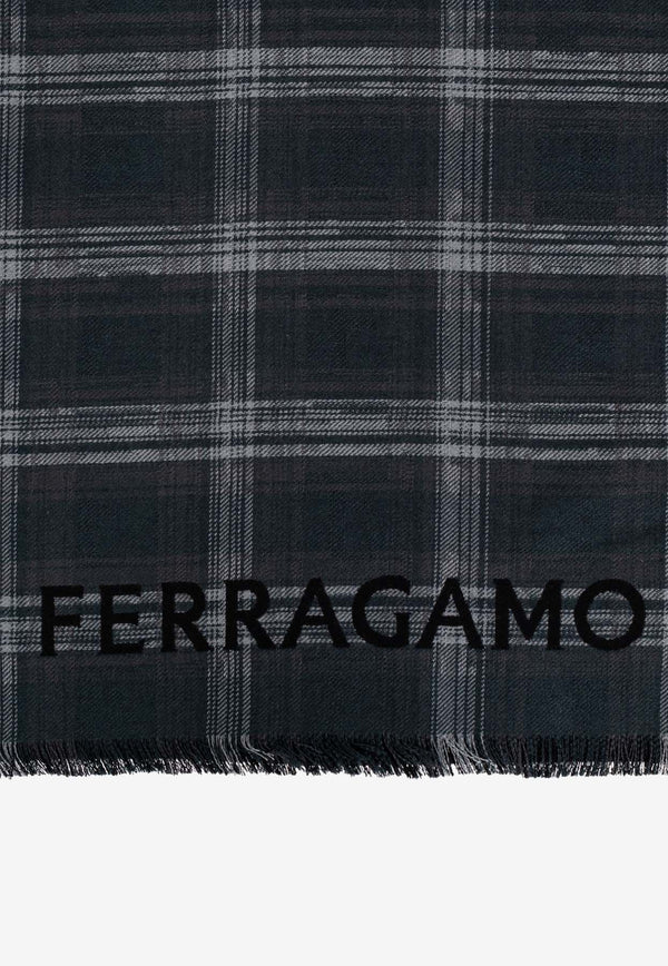 Salvatore Ferragamo Reversible Tartan Wool Scarf Blue 520135 SR CHECKLO 779454 VERDONE/NERO