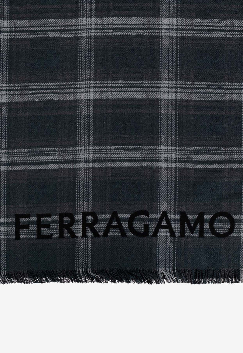 Salvatore Ferragamo Reversible Tartan Wool Scarf Blue 520135 SR CHECKLO 779454 VERDONE/NERO