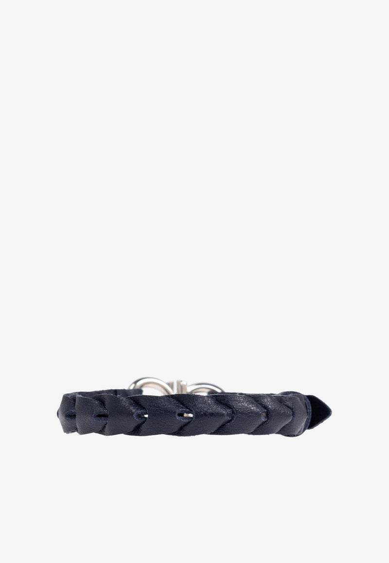 Salvatore Ferragamo Gancini Braided Leather Bracelet Blue 770378 BR DOBLEVO 780299-PLD O BLUE