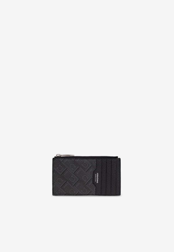 Salvatore Ferragamo Logo Monogram Leather Cardholder Black 661587 MONOGRAM 780336-NERO GRIGIO