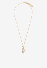 Salvatore Ferragamo Crystal Gancini Pendant Chain Necklace Gold 760802 NKL ESSE STR 780375-ORO GIOVE STR WHITE