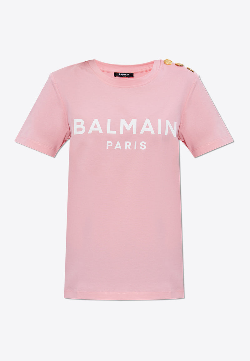 Balmain Logo Print T-shirt Pink BF1EF005 BB02-OLA