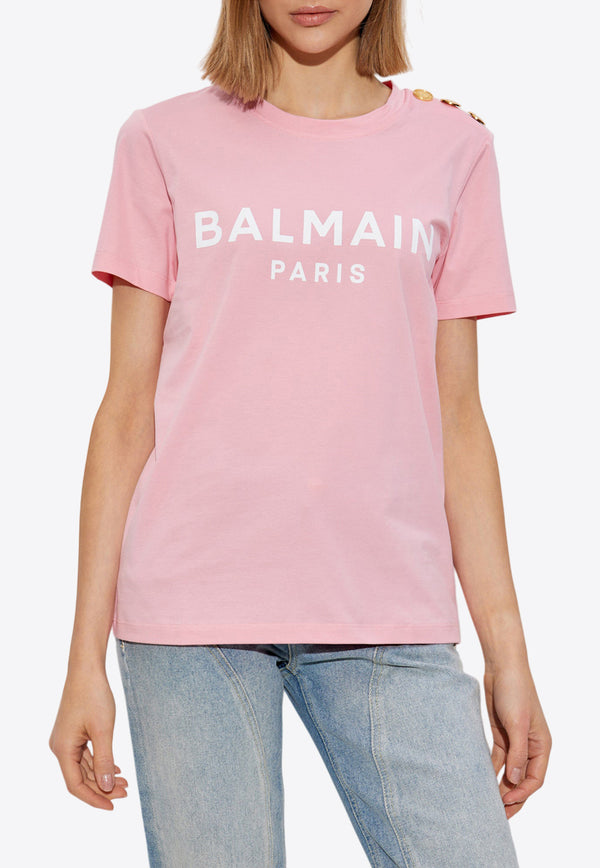 Balmain Logo Print T-shirt Pink BF1EF005 BB02-OLA