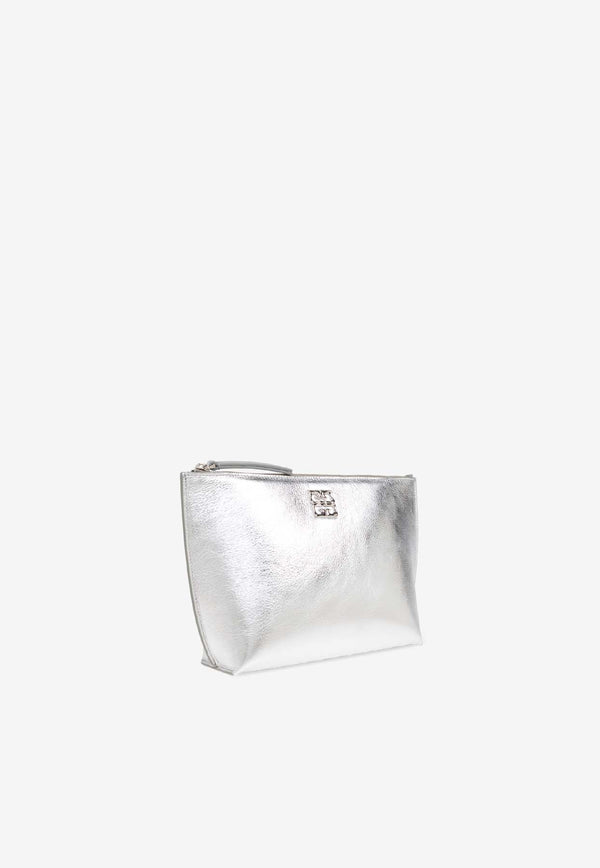 Givenchy 4G Liquid Metallic Leather Pouch Bag Silver BB60N SB1ZB-934