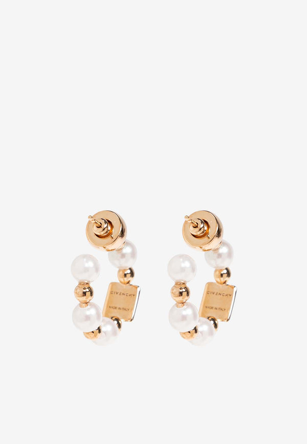 Givenchy 4G Pearl Embellished Hoop Earrings Gold BF111 PF03U-645