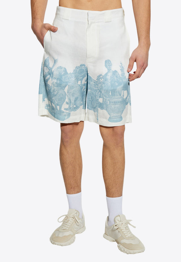 Givenchy Hubert Print Linen Bermuda Shorts White BM51J 315WB-490