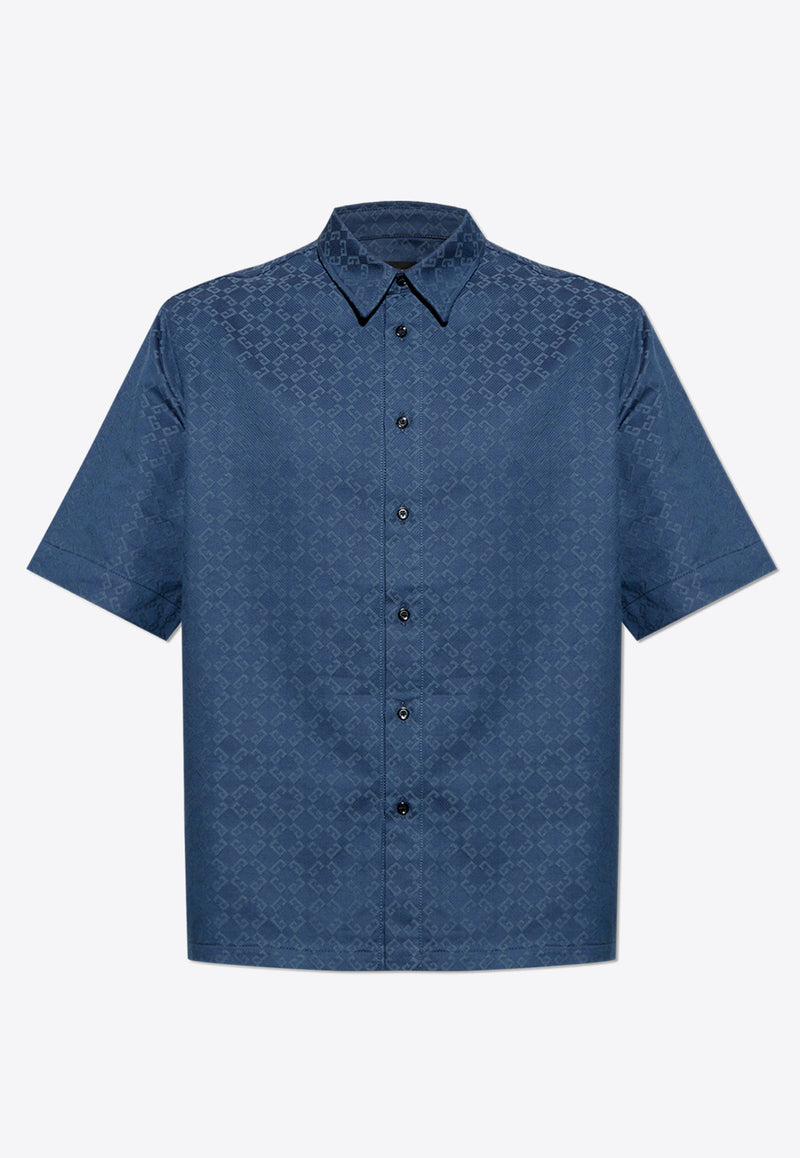 Givenchy Jacquard Monogram Short-Sleeved Shirt Blue BM612 P5YCC-063