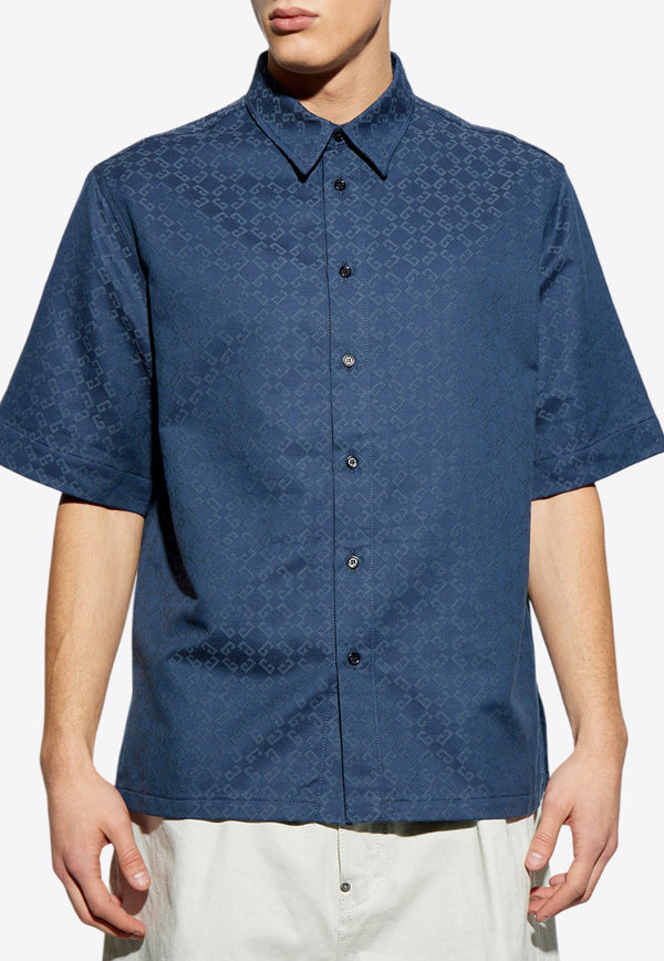 Givenchy Jacquard Monogram Short-Sleeved Shirt Blue BM612 P5YCC-063