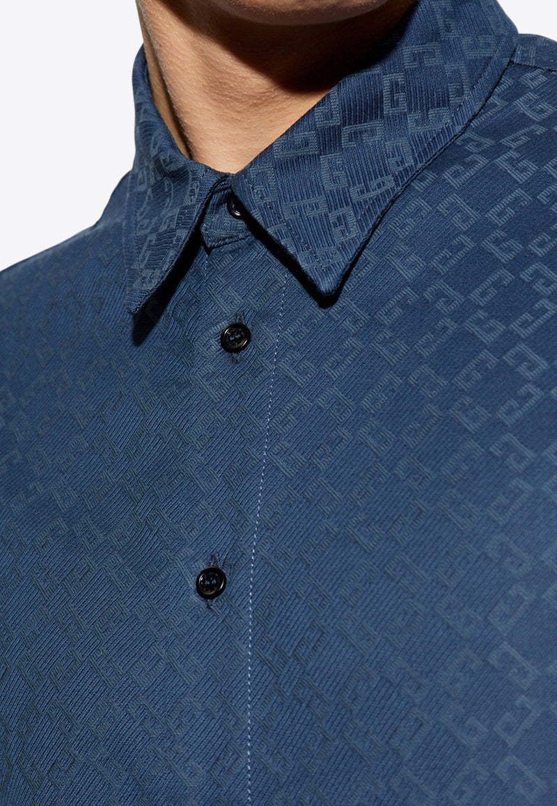 Givenchy Jacquard Monogram Short-Sleeved Shirt Blue BM612 P5YCC-063