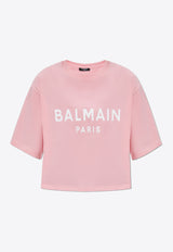 Balmain Logo Print Cropped T-shirt Pink BF1EE020 BB02-OLA