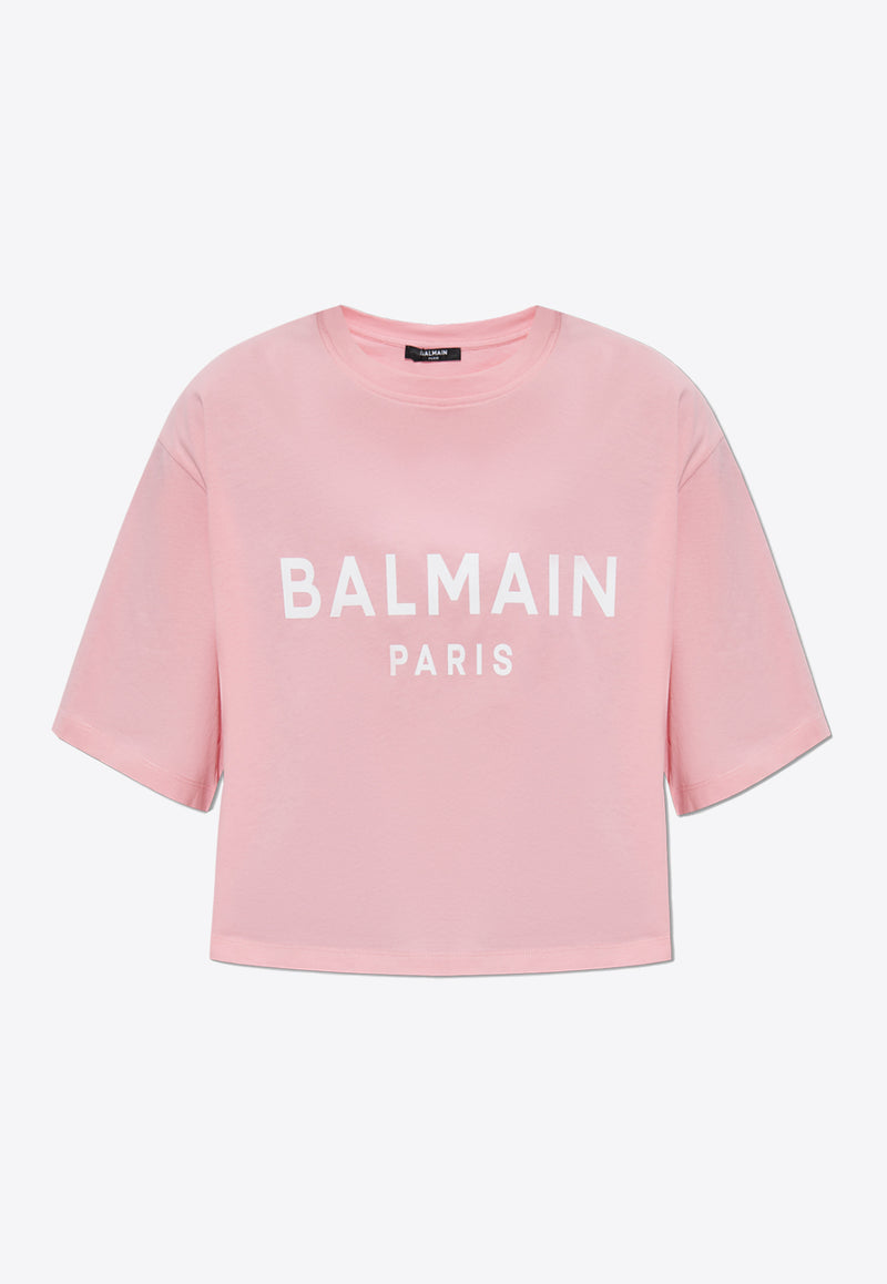 Balmain Logo Print Cropped T-shirt Pink BF1EE020 BB02-OLA