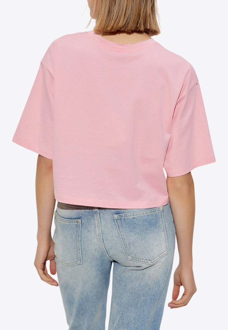 Balmain Logo Print Cropped T-shirt Pink BF1EE020 BB02-OLA