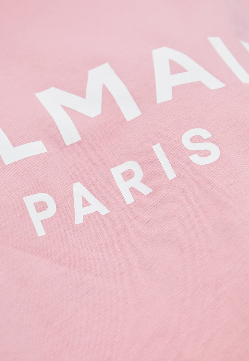 Balmain Logo Print Cropped T-shirt Pink BF1EE020 BB02-OLA