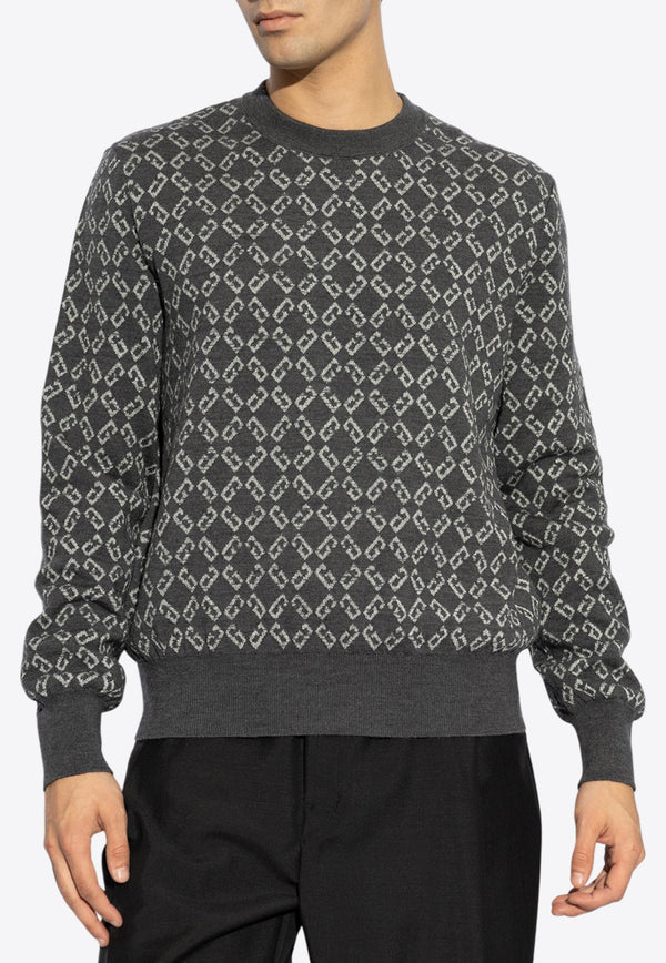 Givenchy Monogram Jacquard Wool-Blend Sweater Gray BM90T H4YKY-030