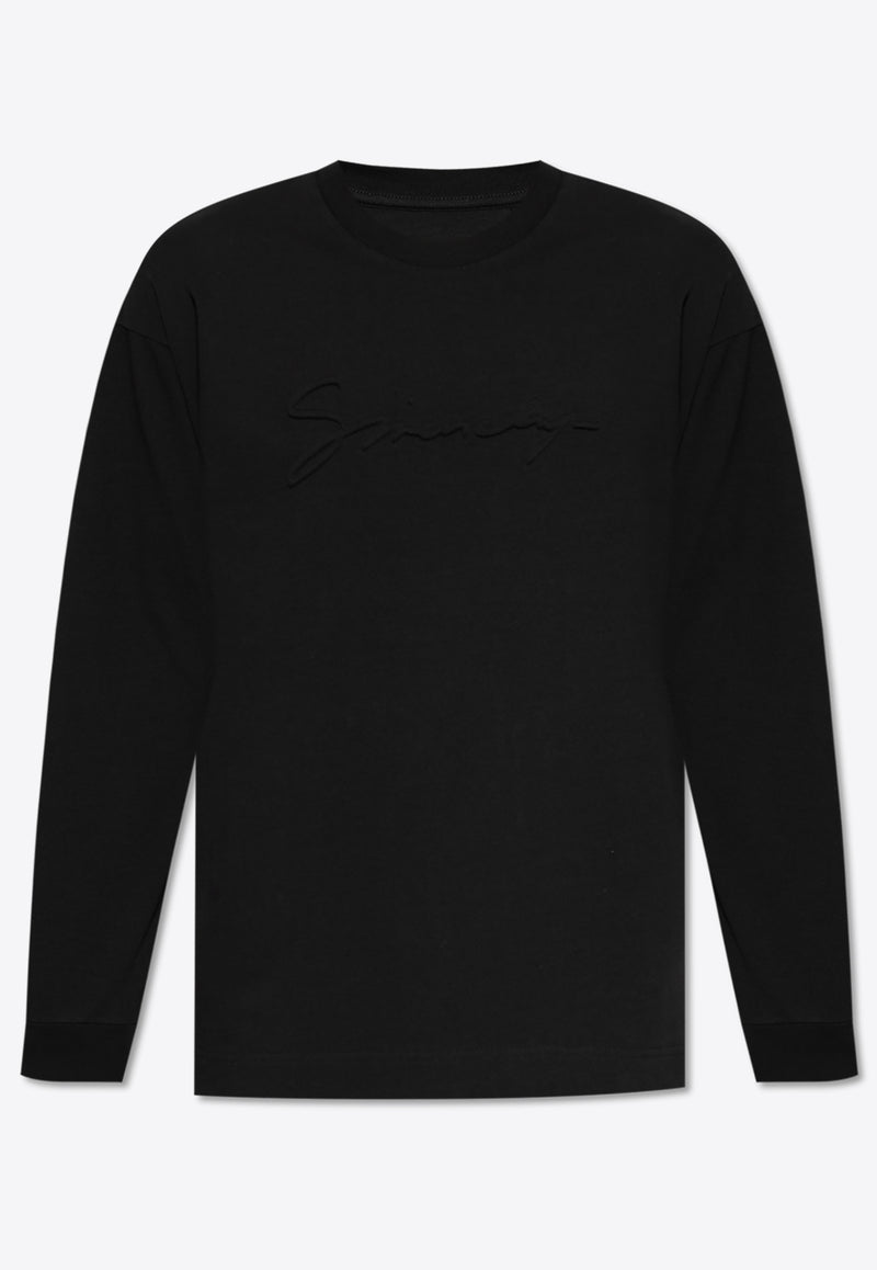 Givenchy Logo Embossed Long-Sleeved T-shirt Black BM71M H3YP1-001