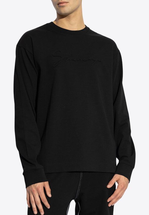 Givenchy Logo Embossed Long-Sleeved T-shirt Black BM71M H3YP1-001