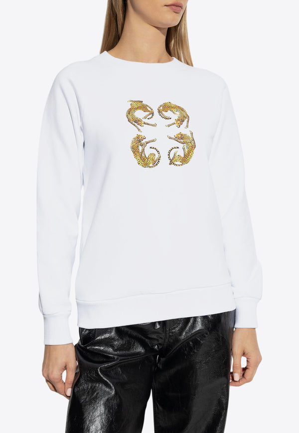 Givenchy 4G Leopard Print Fleece Sweatshirt White BWJ04 JP6YX-100