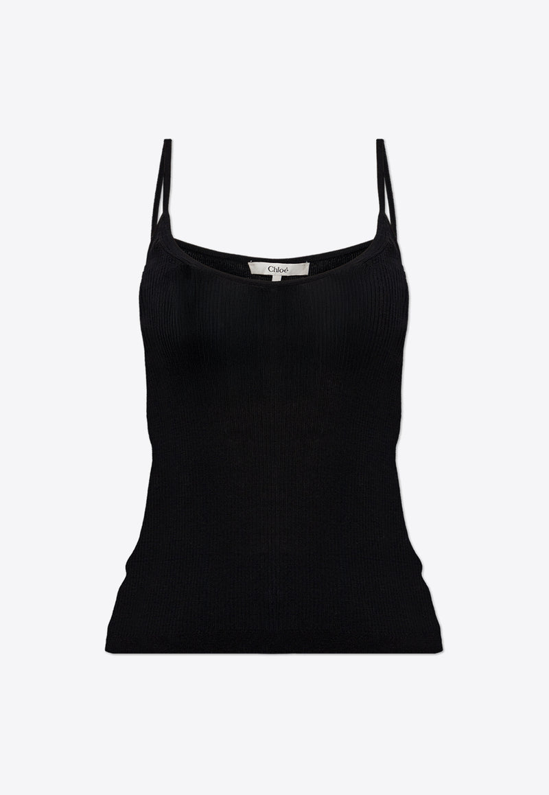 Chloé Ribbed Wool Tank Top Black CH24WMP47 667-001