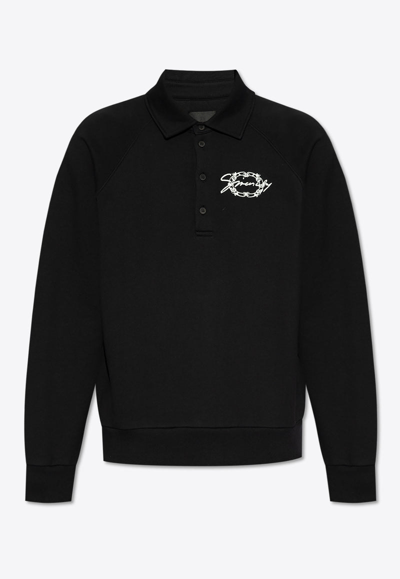 Givenchy Embroidered Logo Fleece Polo Sweatshirt Black BMJ0M 53YPK-001