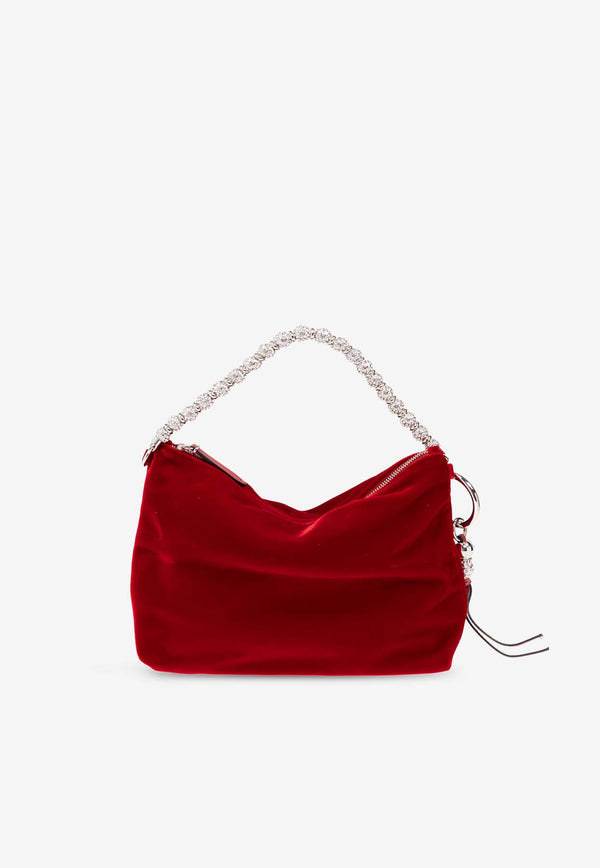 Jimmy Choo Callie Velvet Shoulder Bag Red CALLIE BEN-RUBY RED SILVER