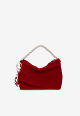 Jimmy Choo Callie Velvet Shoulder Bag Red CALLIE BEN-RUBY RED SILVER