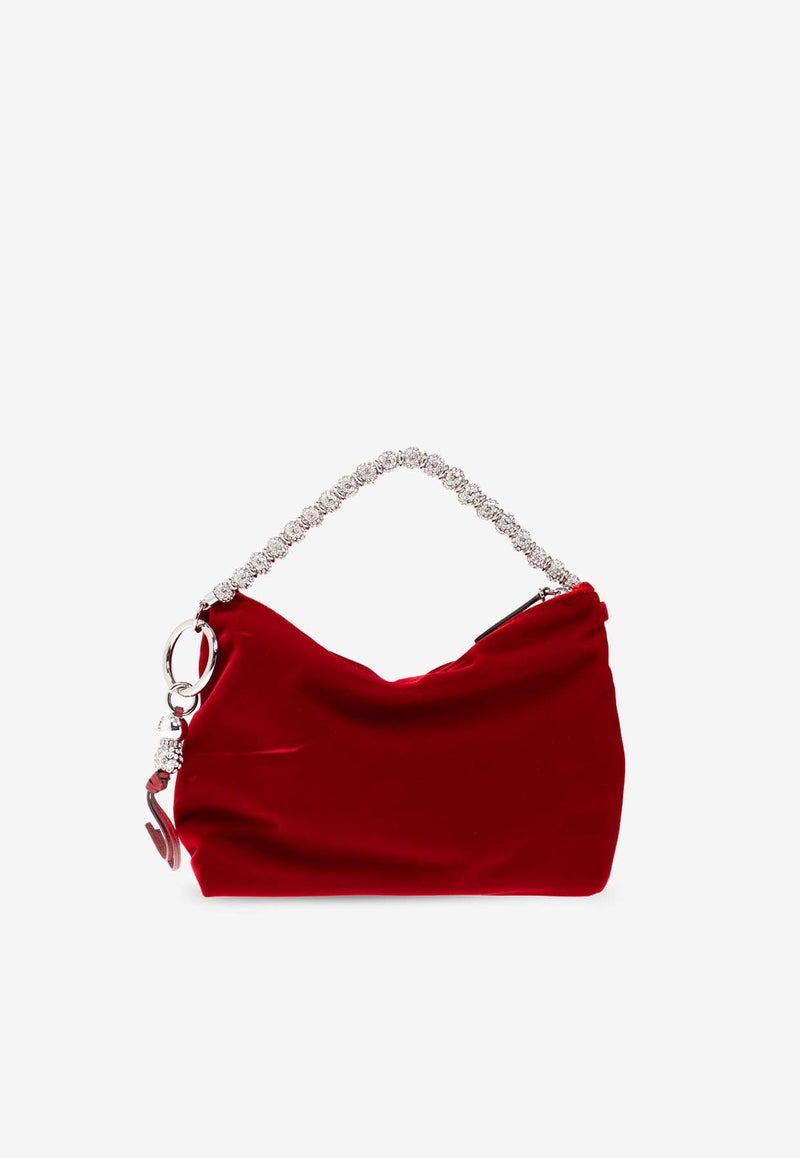 Jimmy Choo Callie Velvet Shoulder Bag Red CALLIE BEN-RUBY RED SILVER