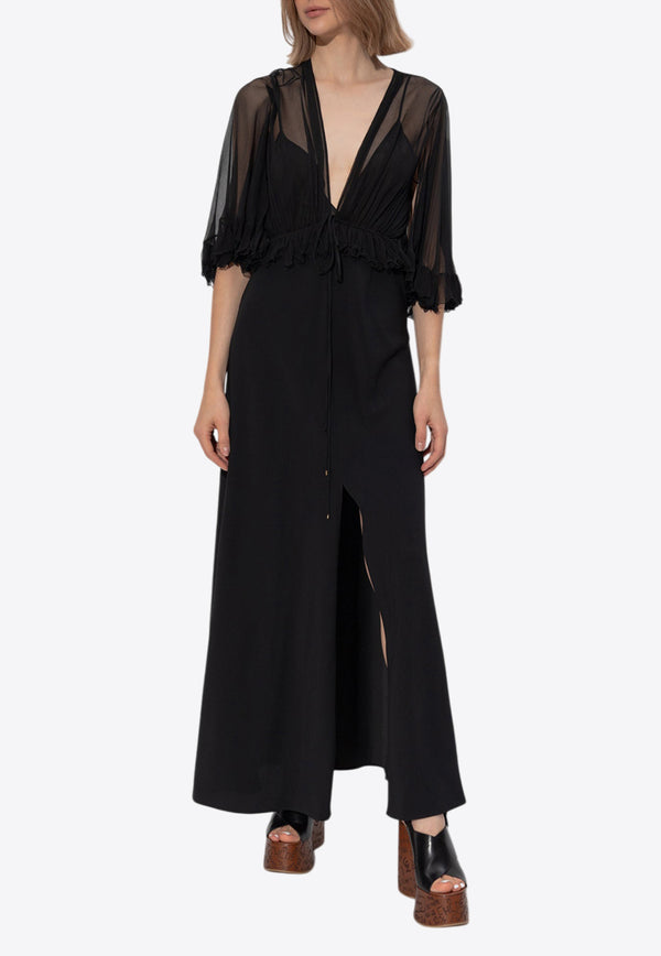 Chloé V-neck Silk Maxi Dress Black CH25SRO26 355-001