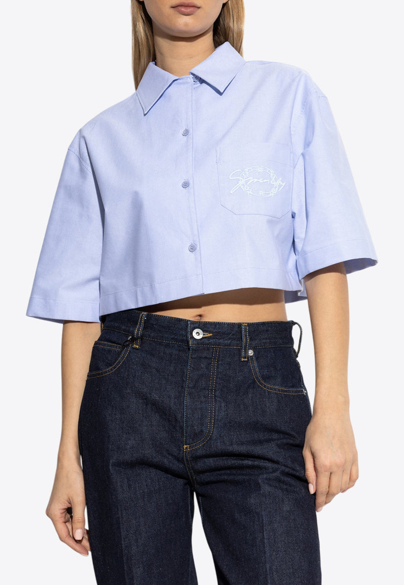 Givenchy Logo Medallion Cropped Shirt Light Blue BW615 91557-453