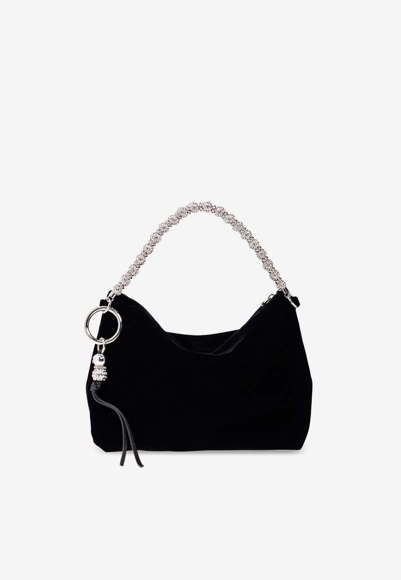 Jimmy Choo Callie Velvet Shoulder Bag Black CALLIE BEN-BLACK SILVER