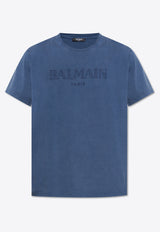 Balmain Logo Embroidered T-shirt Blue DH1EG010 BC72-SOS