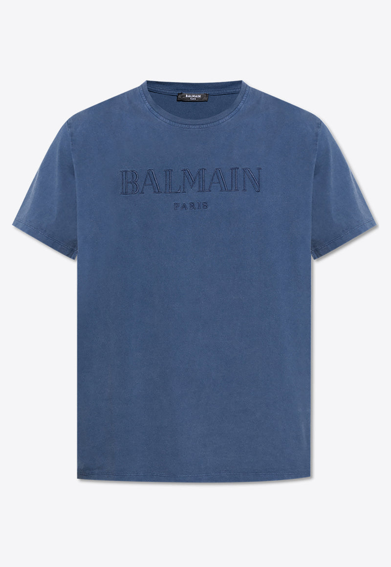 Balmain Logo Embroidered T-shirt Blue DH1EG010 BC72-SOS