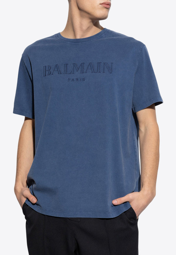 Balmain Logo Embroidered T-shirt Blue DH1EG010 BC72-SOS