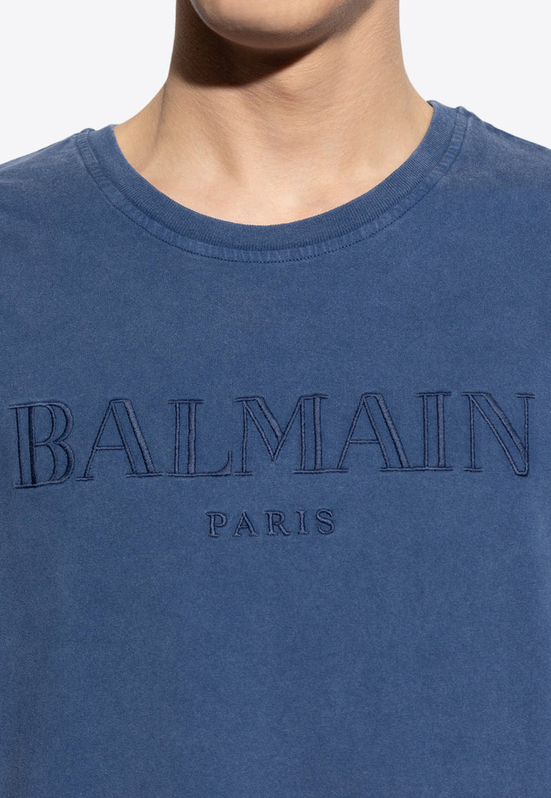 Balmain Logo Embroidered T-shirt Blue DH1EG010 BC72-SOS