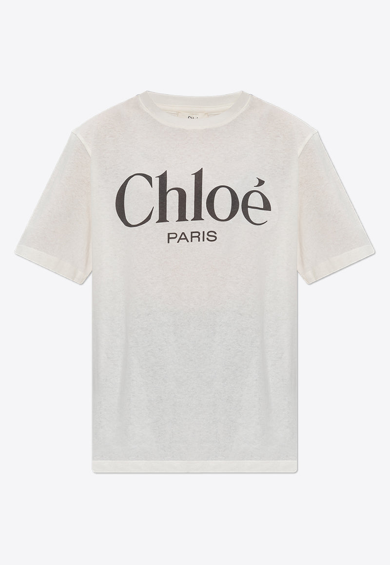 Chloé Logo Print Crewneck T-shirt White CH25SJH20 191-101