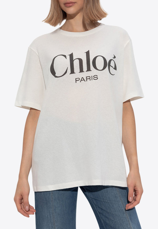 Chloé Logo Print Crewneck T-shirt White CH25SJH20 191-101