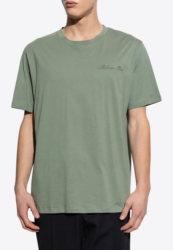 Balmain Signature Logo Embroidered T-shirt Green DH1EG010 BC68-ULA