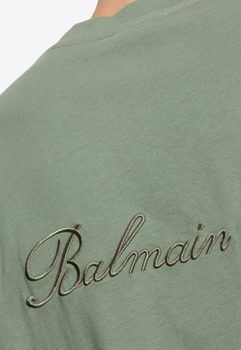 Balmain Signature Logo Embroidered T-shirt Green DH1EG010 BC68-ULA