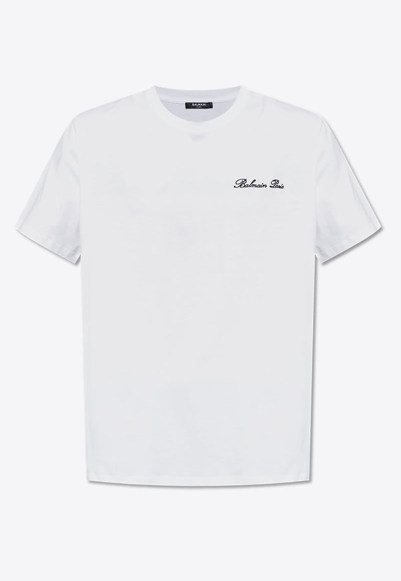 Balmain Signature Logo Embroidered T-shirt White DH1EG010 BC68-GAB