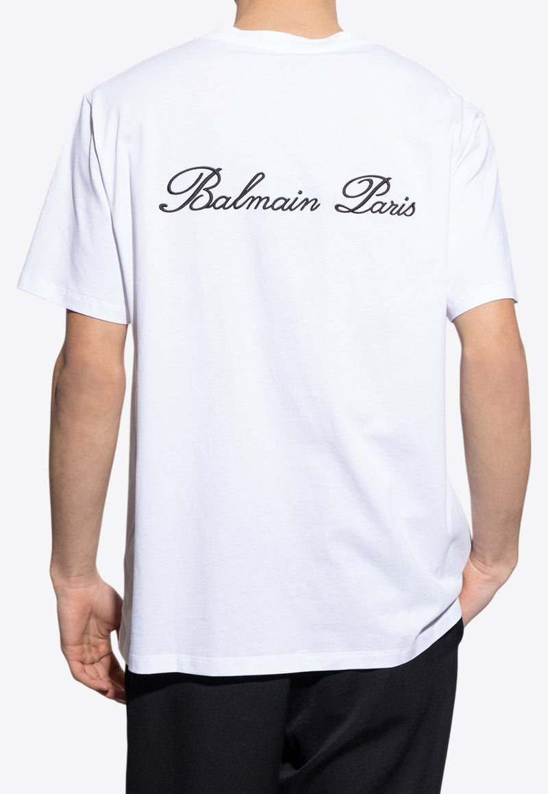 Balmain Signature Logo Embroidered T-shirt White DH1EG010 BC68-GAB