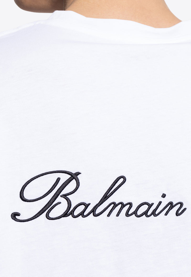 Balmain Signature Logo Embroidered T-shirt White DH1EG010 BC68-GAB