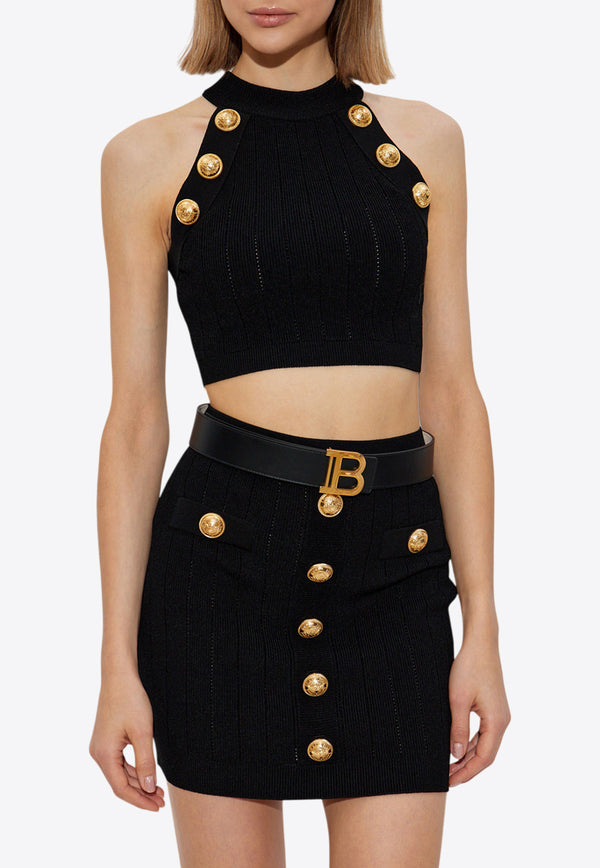 Balmain Ribbed Knit Cropped Top Black EF1AB390 KB07-0PA