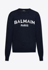 Balmain Logo Intarsia Crewneck Sweater Navy DH1KD000 KG97-SAJ