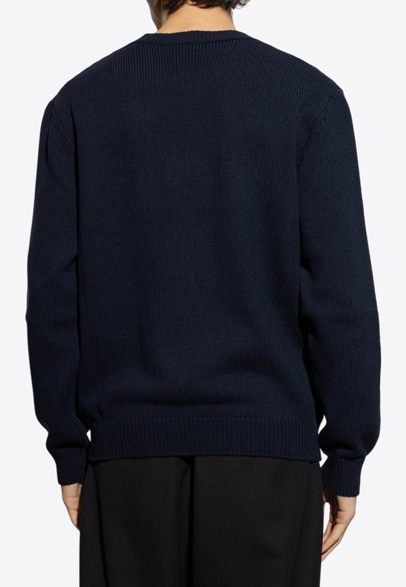 Balmain Logo Intarsia Crewneck Sweater Navy DH1KD000 KG97-SAJ