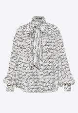 Balmain Love Letter Print Blouse White EF1HT020 VH61-GAB